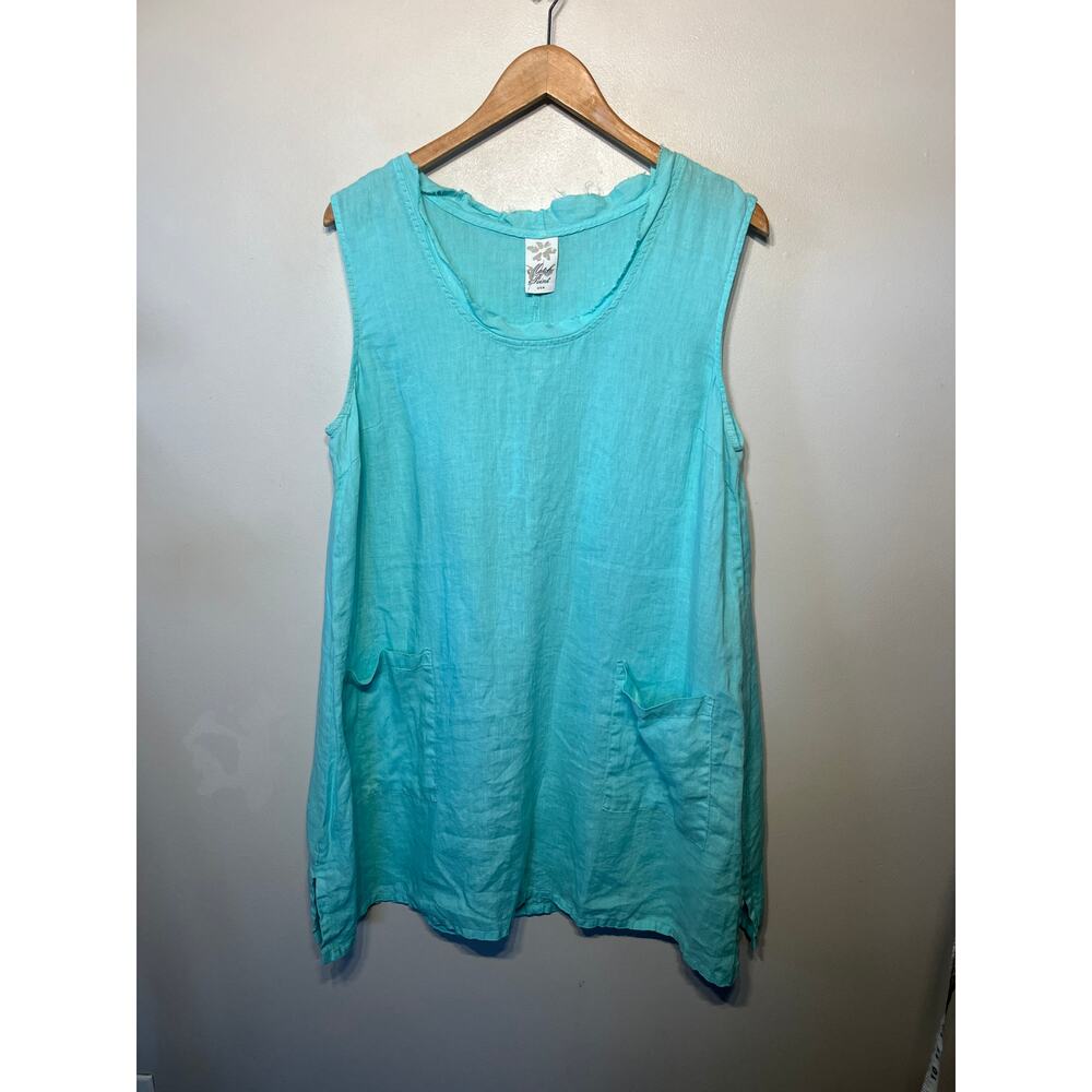 Match Point USA Tunic Sleeveless Teal Blue Linen Pocket Summer Beach Casual L